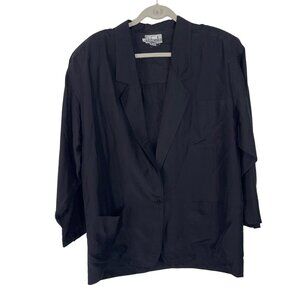 Rafaella Vintage Womens Blazer Size Large Black Pockets Casual Pure Silk